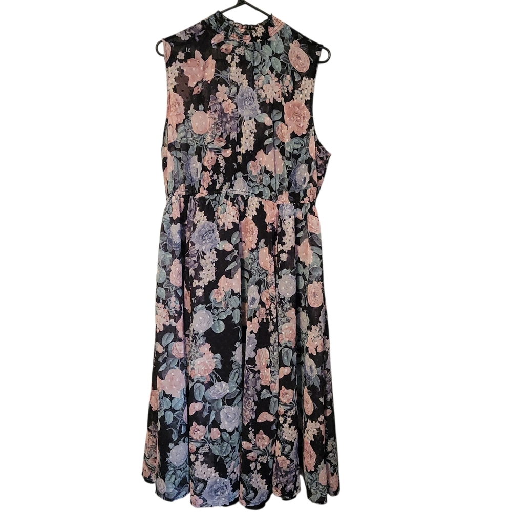 NWT Torrid Floral Clip Dot Mock Neck Sleeveless Midi Romantic Dress Fit Flare 1X - Picture 9 of 11
